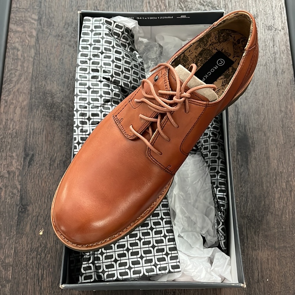 NEW Men’s Rockport Style Leader 2 Plain Toe British Tan oxford shoes 9.5W